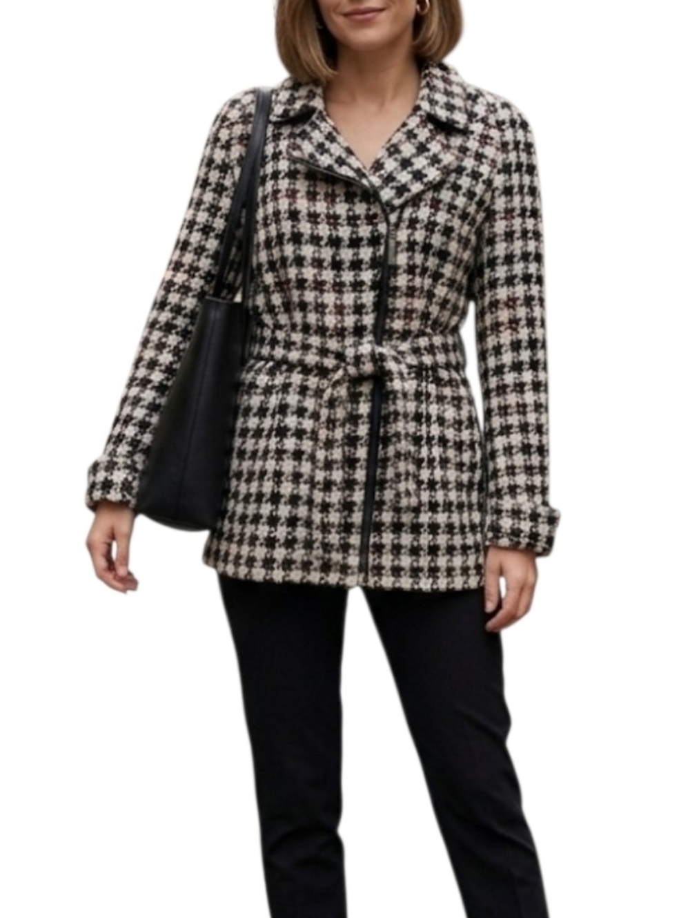 Toypes Houndstooth Wool Blend Belted Jacket Size 4 EUR 38